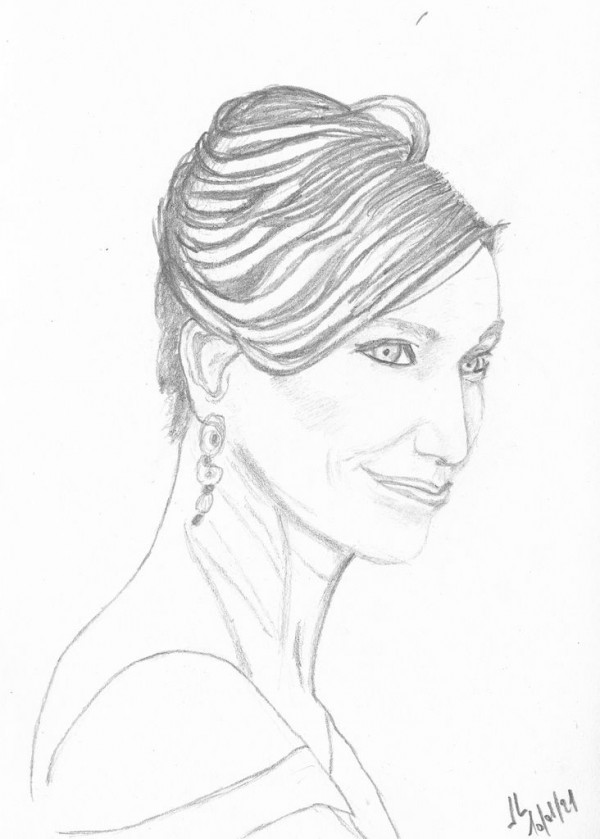 Portrait Chignon -Kristin Scott Thomas -crayon noir