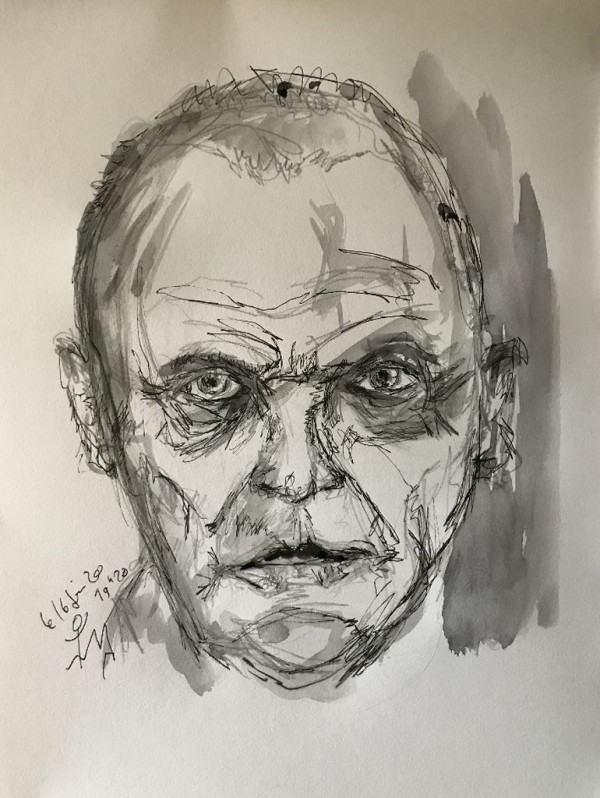 Acteur Anthony Hopkins - aquarelle-crayon noir