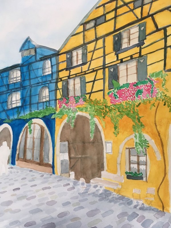 Maisons jaunes et bleues - Riquewihr