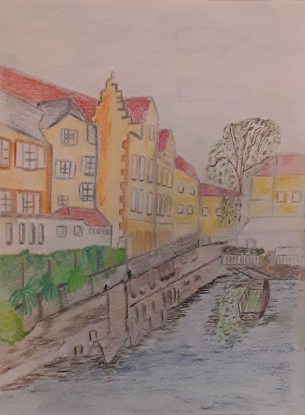 Maisons Jaunes - Colmar - aquarelle et crayons-